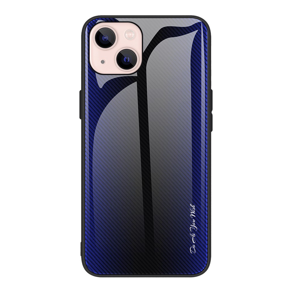 Carbon Fiber Texture Tempered Glass Back + TPU Hybrid Phone Case for iPhone 13 mini 5.4 inch - Dark Blue
