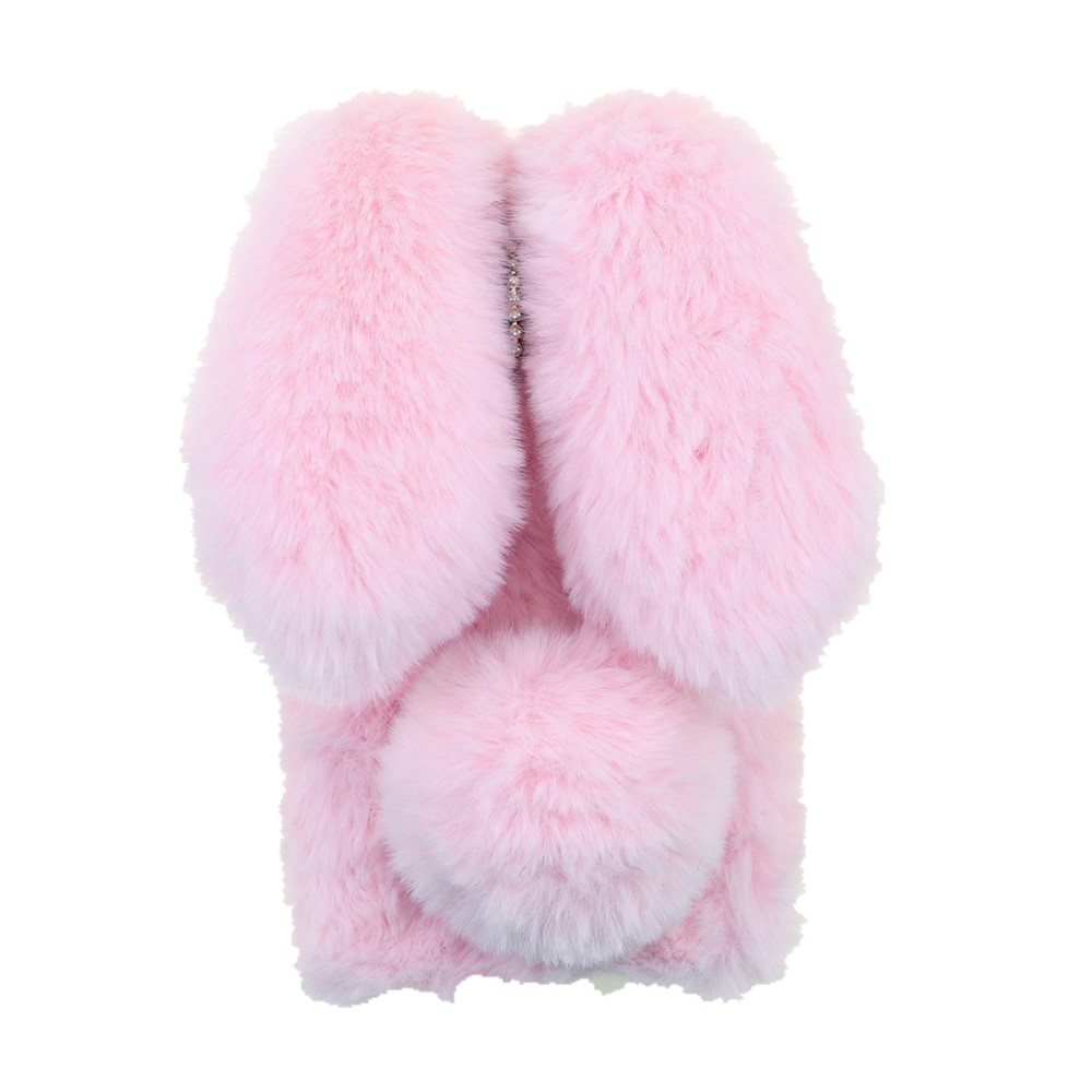 Bling Rhinestone Decor 3D Bunny Ears Soft Furry TPU Bumper Protective Skin Cover for iPhone 13 mini 5.4 inch - Pink