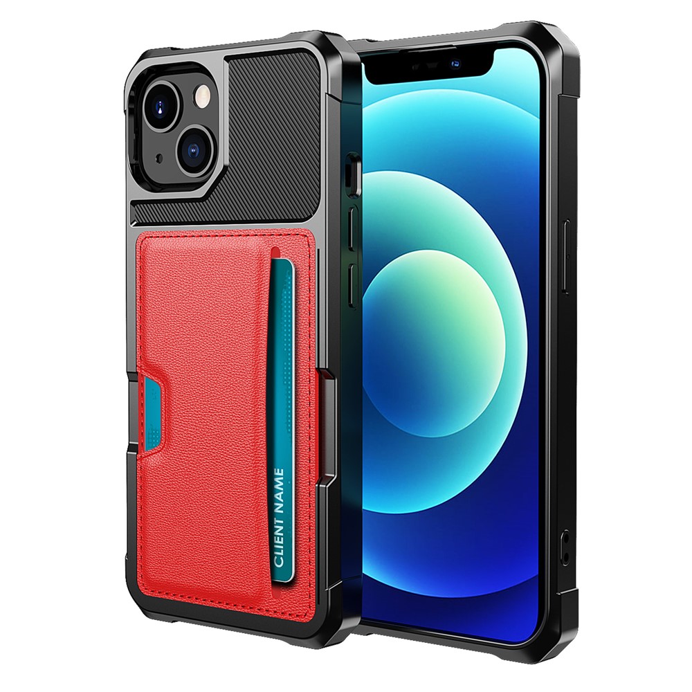 ZM02 PU Leather Coated TPU Hybrid Case Card Holder Phone Shell for iPhone 13 mini 5.4 inch - Red