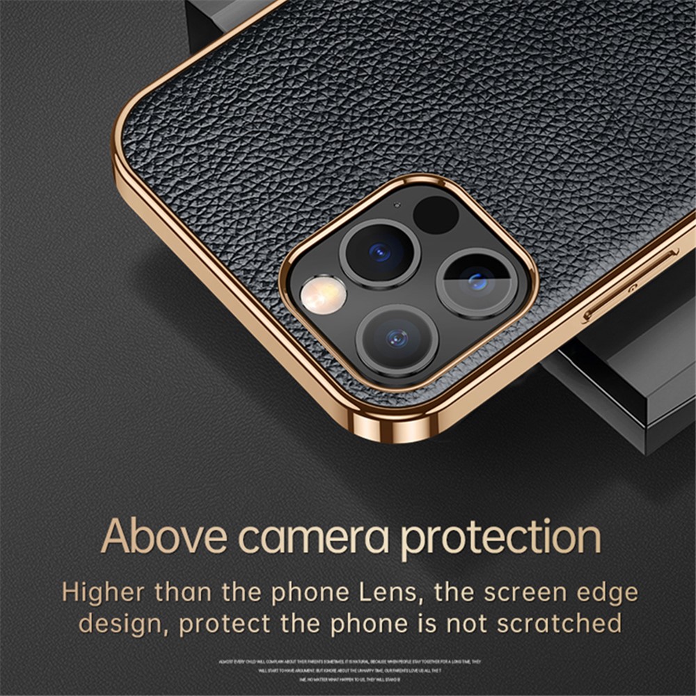 SULADA Well-Protected Litchi Texture Stylish Electroplating Frame PU Leather Coated Hybrid Phone Case for iPhone 13 Pro 6.1 inch - Black-5