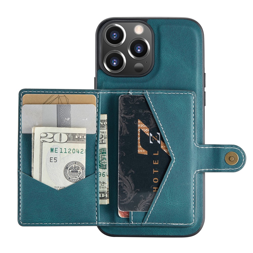 JEEHOOD Anti-drop Magnetic Clasp Kickstand Wallet Design Detachable 2-in-1 Leather Coated TPU Phone Case for iPhone 13 Pro Max 6.7 inch - Green-1