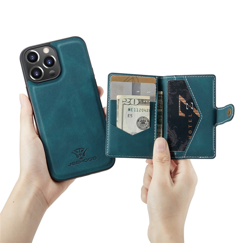 JEEHOOD Detachable 2-in-1 Magnetic Leather Wallet + Leather Coated TPU Phone Case for iPhone 13 mini 5.4 inch - Green-9