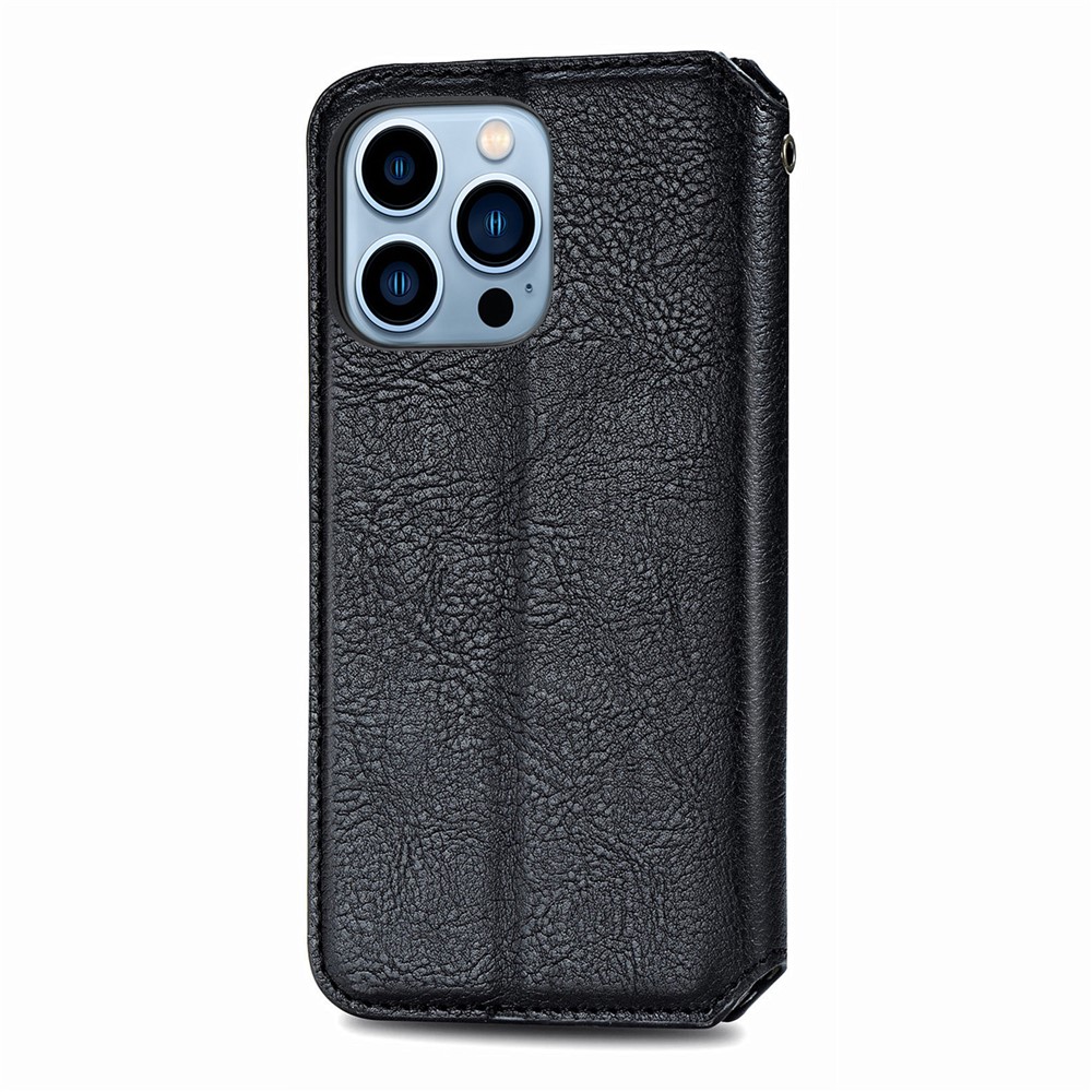 Imprinting Rhombus Pattern Full Protection Leather Phone Cover Protector with Stand Wallet for iPhone 13 Pro 6.1 inch - Black-3