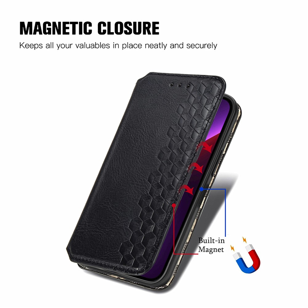 Imprinting Rhombus Pattern Full Protection Leather Phone Cover Protector with Stand Wallet for iPhone 13 Pro 6.1 inch - Black-7