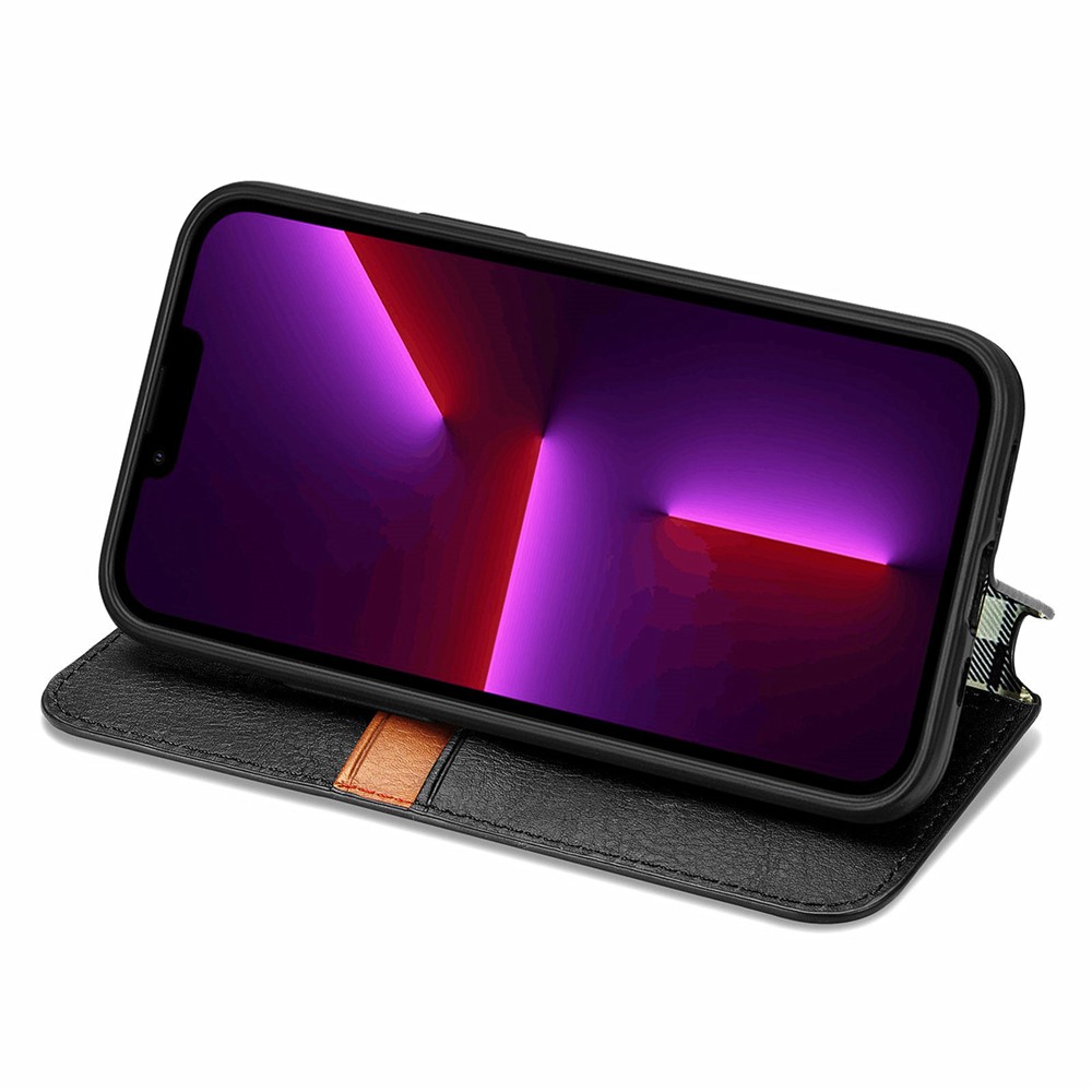 Imprinting Rhombus Auto-absorbed Leather Phone Case Wallet Stand Shell for iPhone 13 Pro Max 6.7 inch - Black-5
