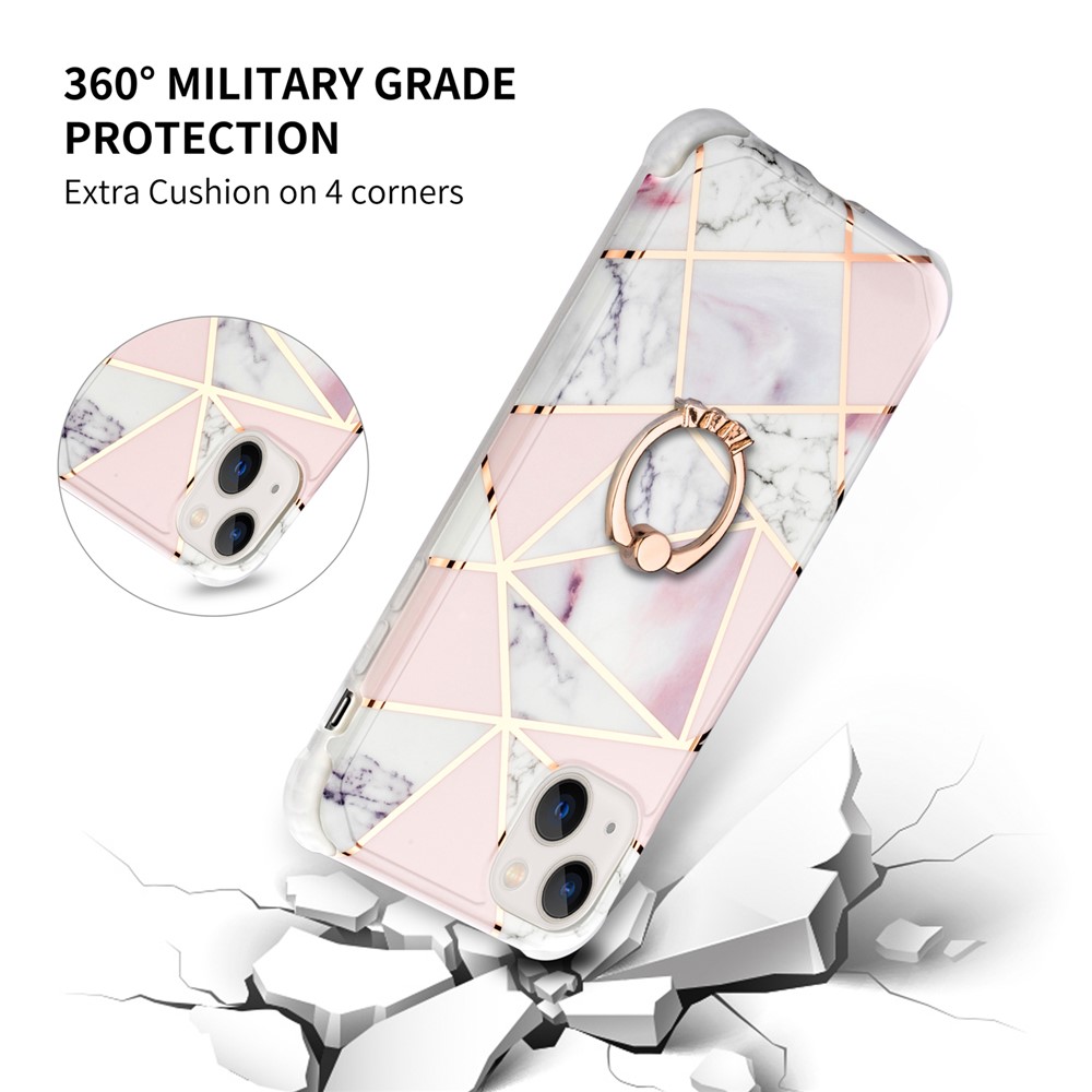 Four Corner Airbags Electroplating IMD Marble Pattern Splicing Case for iPhone 13 mini 5.4 inch - Style A-4