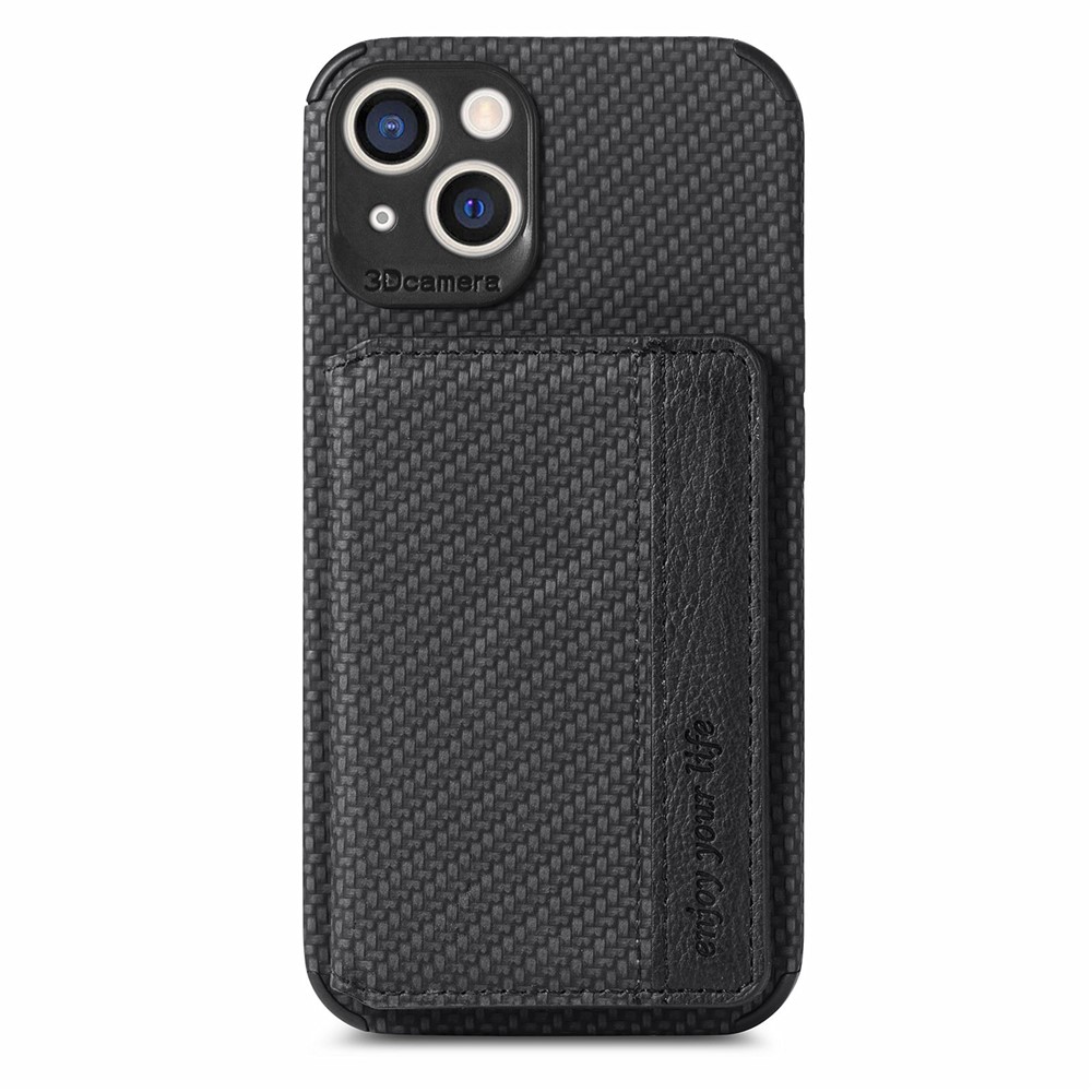 Scratch Resistant Carbon Fiber Texture Wallet Phone Case Design Built-in Magnet Leather Coated TPU Phone Cover with Kickstand for iPhone 13 mini 5.4 inch - Black-2