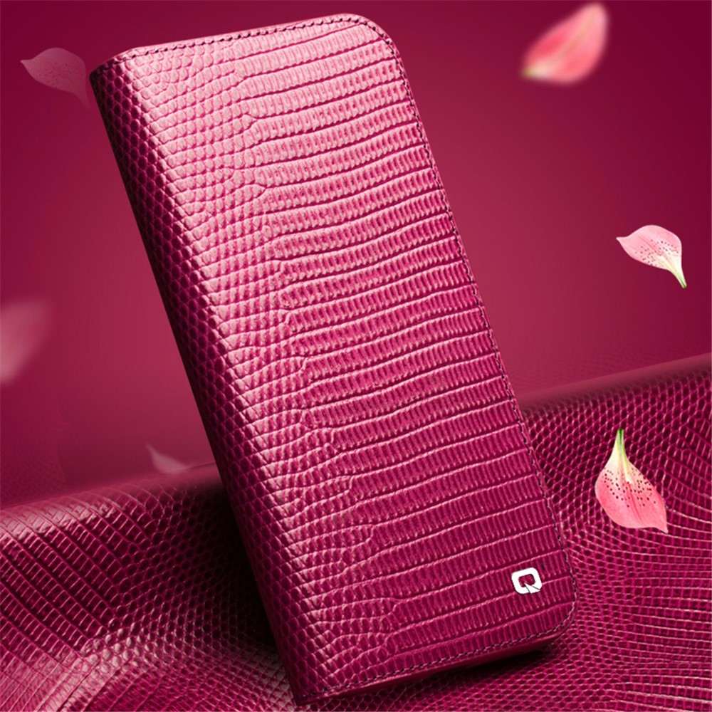 QIALINO Crocodile Texture Top-layer Genuine Leather Phone Cover Wallet Stand Phone Case for iPhone 13 6.1 inch - Rose-2