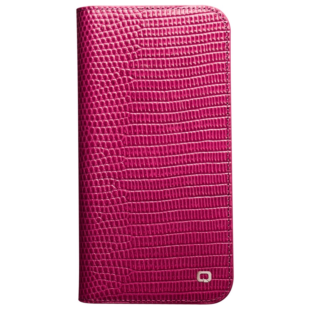 QIALINO Crocodile Texture Top-layer Genuine Leather Phone Cover Wallet Stand Phone Case for iPhone 13 6.1 inch - Rose-5