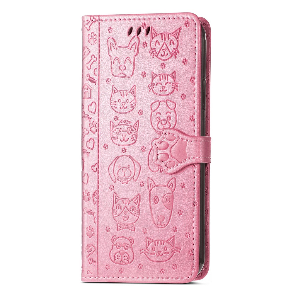 Cat Dog Pattern Imprint Full Protection Stylish Dual-Sided Magnetic Clasp PU Leather Wallet Stand Phone Cover for iPhone 13 Pro Max 6.7 inch - Pink-2