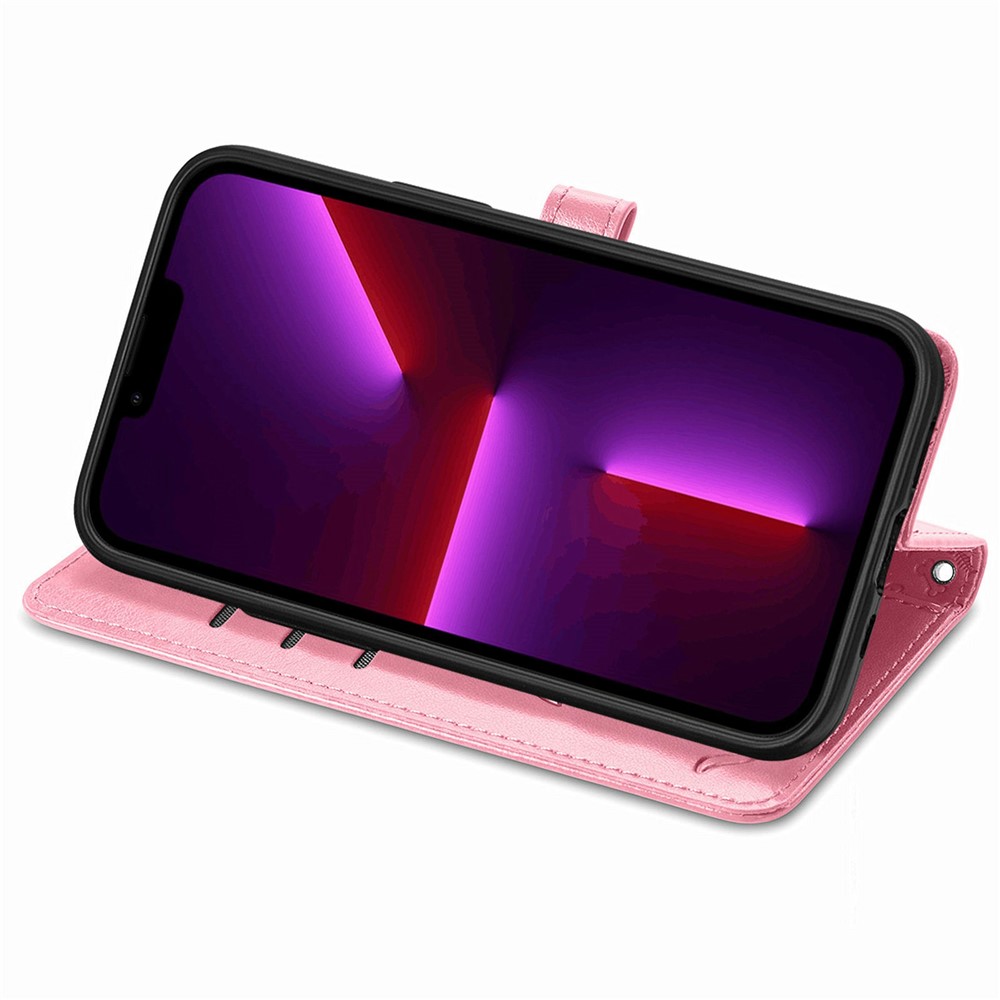 Cat Dog Pattern Imprint Full Protection Stylish Dual-Sided Magnetic Clasp PU Leather Wallet Stand Phone Cover for iPhone 13 Pro Max 6.7 inch - Pink-5