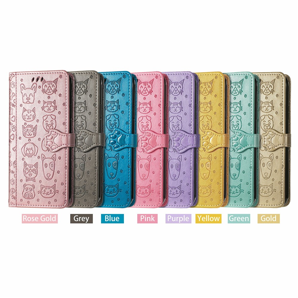 Cat Dog Pattern Imprint Scratch-Resistant Anti-Drop Dual-Sided Magnetic Clasp PU Leather Wallet Phone Cover with Stand for iPhone 13 Pro 6.1 inch - Grey-8