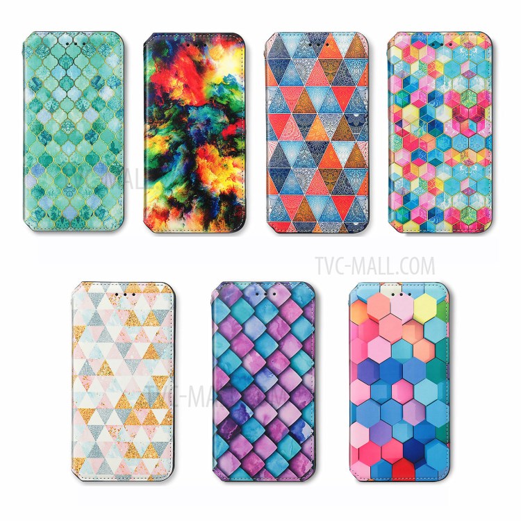 CASENEO 001 Series Colorful Pattern Printing Wallet Design Auto-absorbed Folio Flip Leather Phone Case with Stand for iPhone 11 Pro 5.8 inch - Purple Scale-14