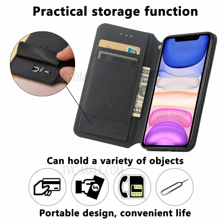 CASENEO 001 Series Colorful Pattern Printing Wallet Design Auto-absorbed Folio Flip Leather Phone Case with Stand for iPhone 11 Pro 5.8 inch - Purple Scale-5