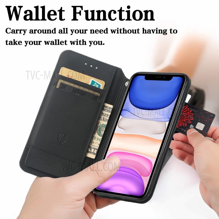 CASENEO 001 Series Colorful Pattern Printing Wallet Design Auto-absorbed Folio Flip Leather Phone Case with Stand for iPhone 11 Pro 5.8 inch - Purple Scale-6
