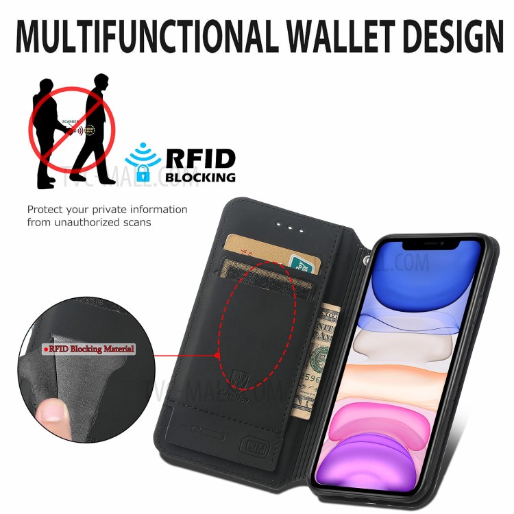 CASENEO 001 Series Colorful Pattern Printing Wallet Design Auto-absorbed Folio Flip Leather Phone Case with Stand for iPhone 11 Pro 5.8 inch - Purple Scale-7