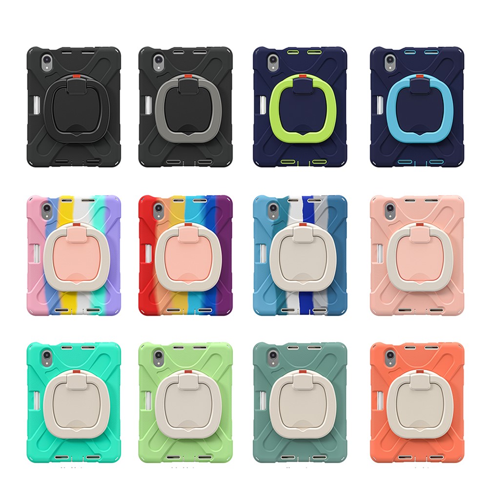 PC + Silicone Hybrid Tablet Case 360° Swivel Hand Grip Kickstand Shell Cover Protector for iPad mini (2021) - Mint Green-7