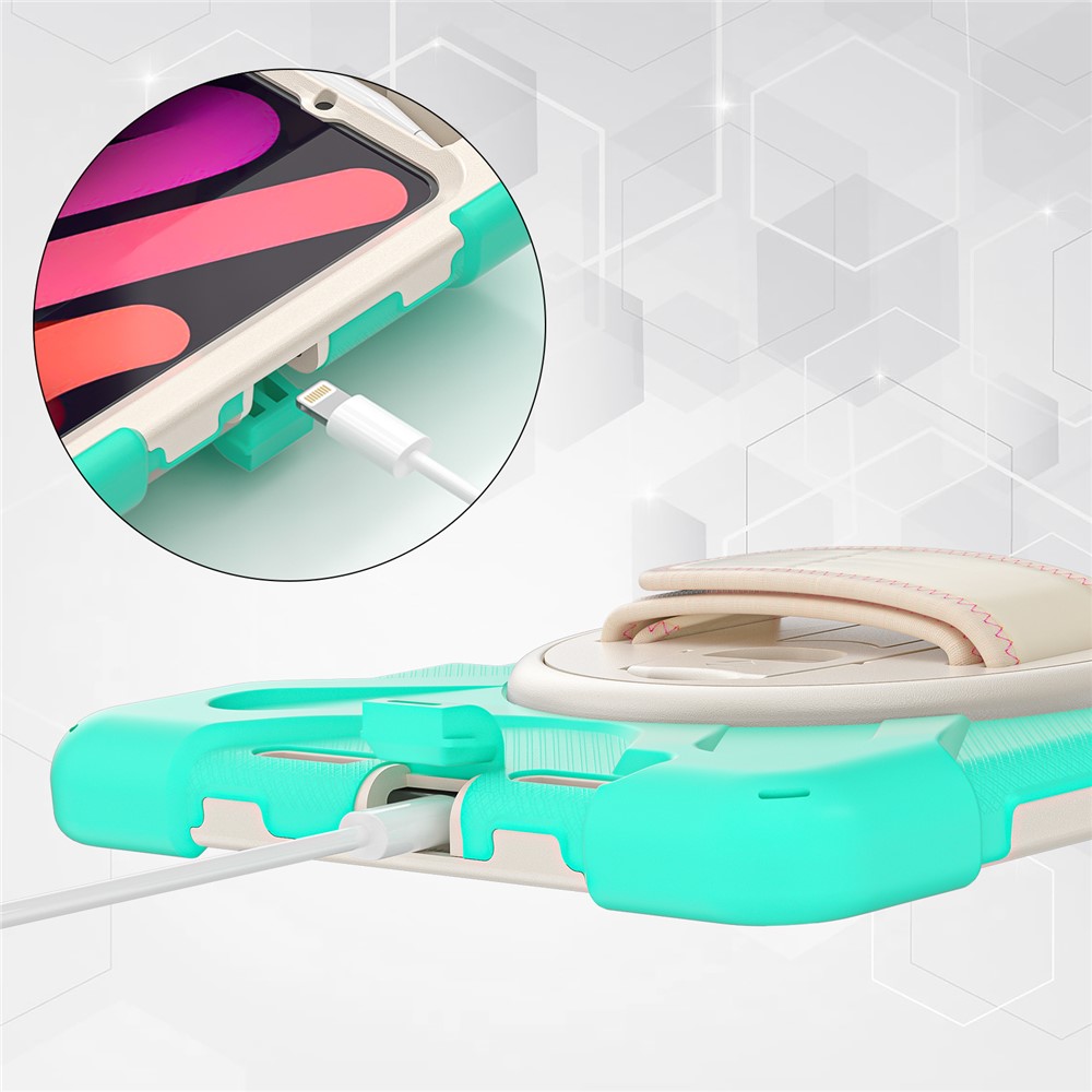 PC + Silicone Hybrid Case Cover Shell with Hand Band 360° Swiveling Kickstand for iPad mini (2021) - Mint Green-3
