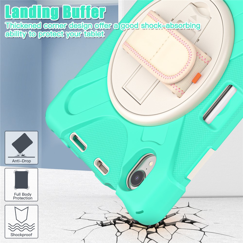 PC + Silicone Hybrid Case Cover Shell with Hand Band 360° Swiveling Kickstand for iPad mini (2021) - Mint Green-4