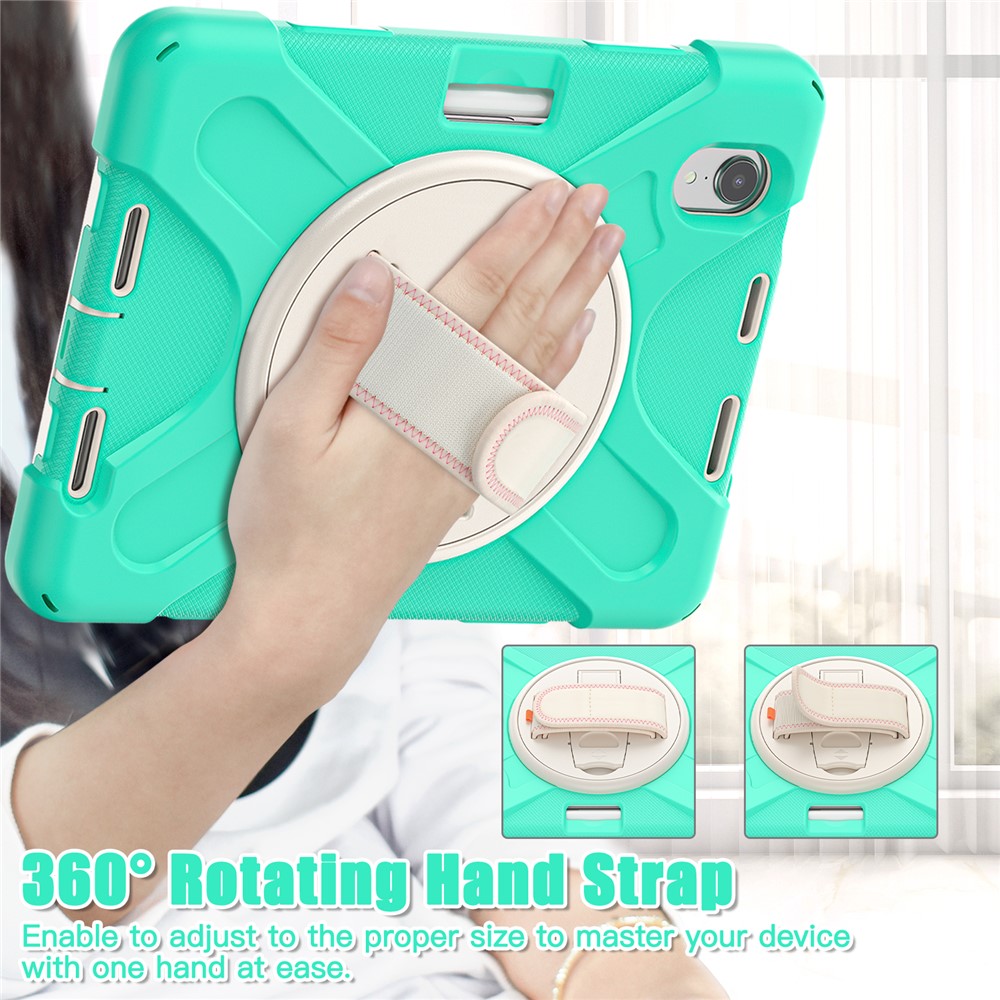 PC + Silicone Hybrid Case Cover Shell with Hand Band 360° Swiveling Kickstand for iPad mini (2021) - Mint Green-8