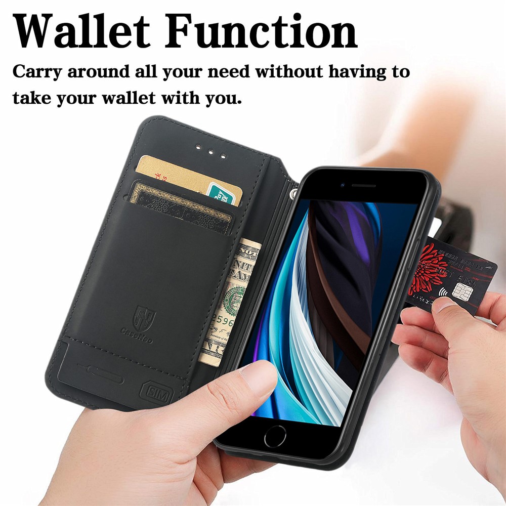CASENEO 001 Series Colorful Pattern Printing RFID Blocking Technology Auto-absorbed Wallet Leather Phone Case with Stand for iPhone 7/8 4.7 inch/SE (2nd Generation)/SE (2020) - Purple Scale-6