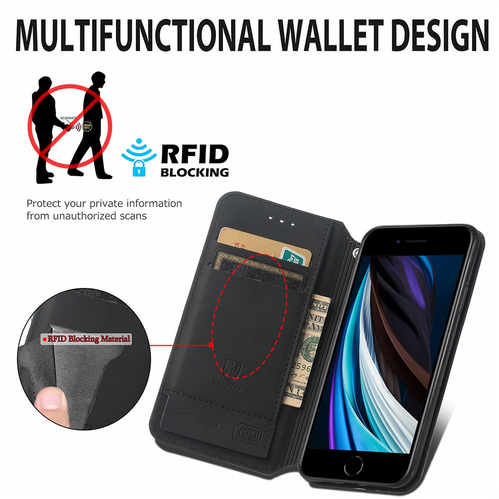 CASENEO 001 Series Colorful Pattern Printing RFID Blocking Technology Auto-absorbed Wallet Leather Phone Case with Stand for iPhone 7/8 4.7 inch/SE (2nd Generation)/SE (2020) - Purple Scale-7