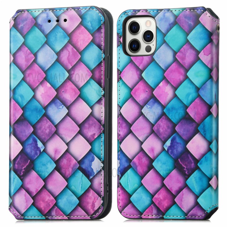CASENEO 001 Series Colorful Pattern Printing Anti-Shock Auto-absorbed Scratch-resistant Wallet Leather Phone Case with Stand for iPhone 11 Pro Max 6.5 inch - Purple Scale-1