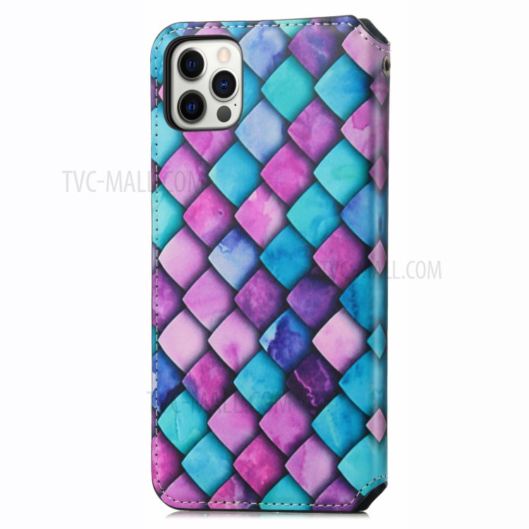 CASENEO 001 Series Colorful Pattern Printing Anti-Shock Auto-absorbed Scratch-resistant Wallet Leather Phone Case with Stand for iPhone 11 Pro Max 6.5 inch - Purple Scale-2