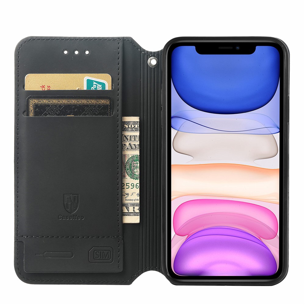 CASENEO 001 Series Strong-Magnet-Absorbed RFID Blocking Function Pattern Printing Leather Wallet Phone Stand Cover Shell for iPhone 11 6.1 inch - Iridescent Cloud-5