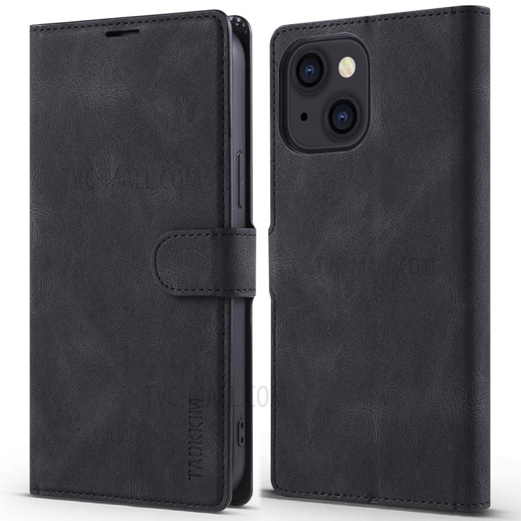 TAOKKIM Quality Flip Phone Case Leather Wallet Phone Cover for iPhone 13 mini 5.4 inch - Black-1
