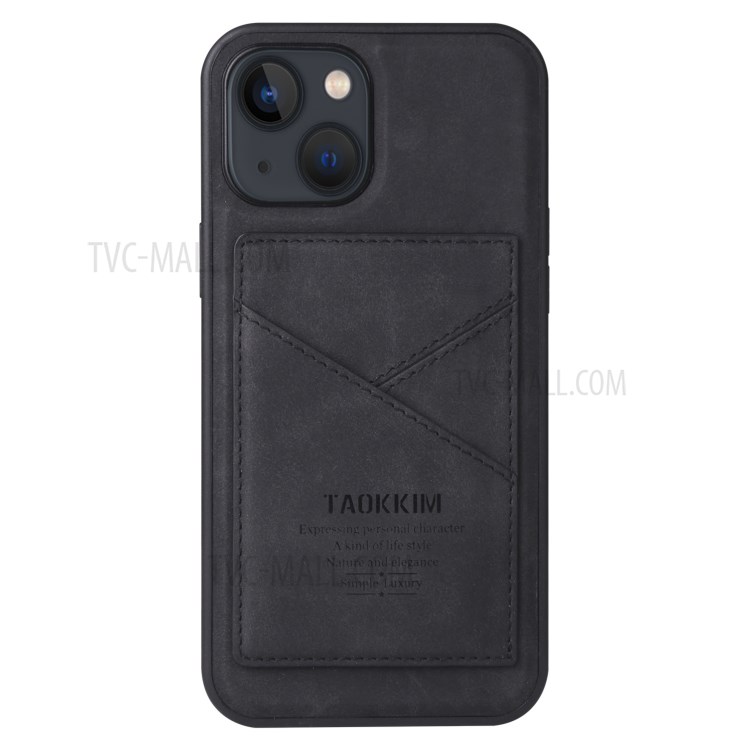 TAOKKIM Retro Style Kickstand and Card Slot Design Flip Phone Case PU Leather and TPU Phone Cover for iPhone 13 6.1 inch - Black-1