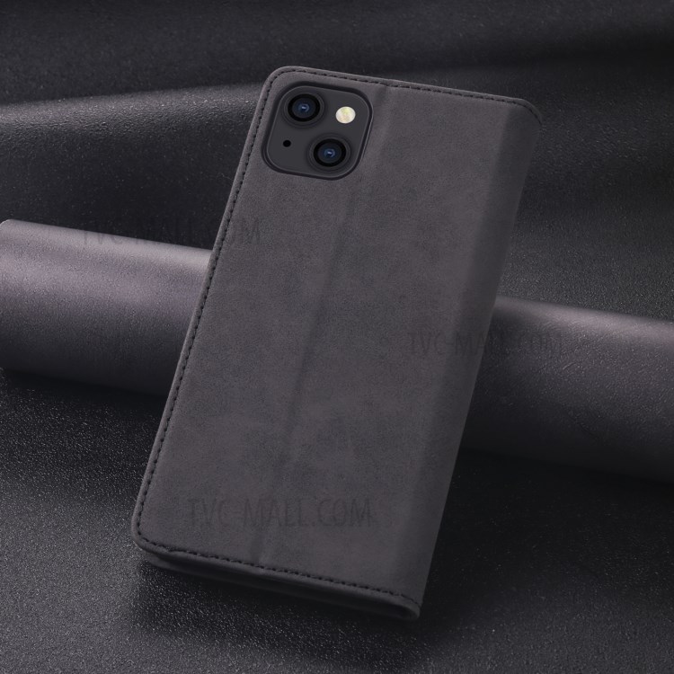 TAOKKIM Stylish Vintage Style Magnetic Auto-absorbed Flip Phone Case Leather Phone Cover with Card Slots for iPhone 13 6.1 inch - Black-8