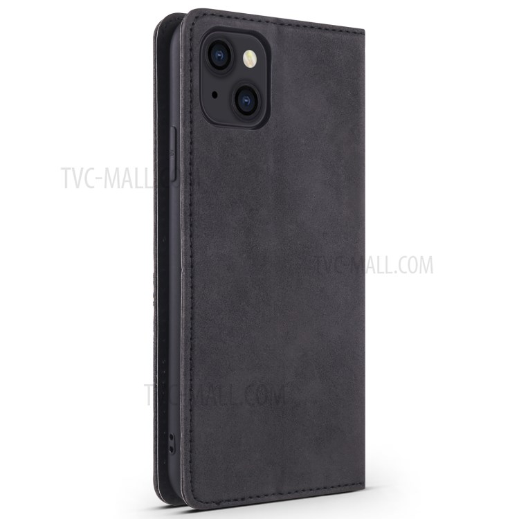 TAOKKIM Flip Phone Case Vintage Style Magnetic Auto-absorbed Leather Phone Cover with Card Slots for iPhone 13 mini 5.4 inch - Black-3