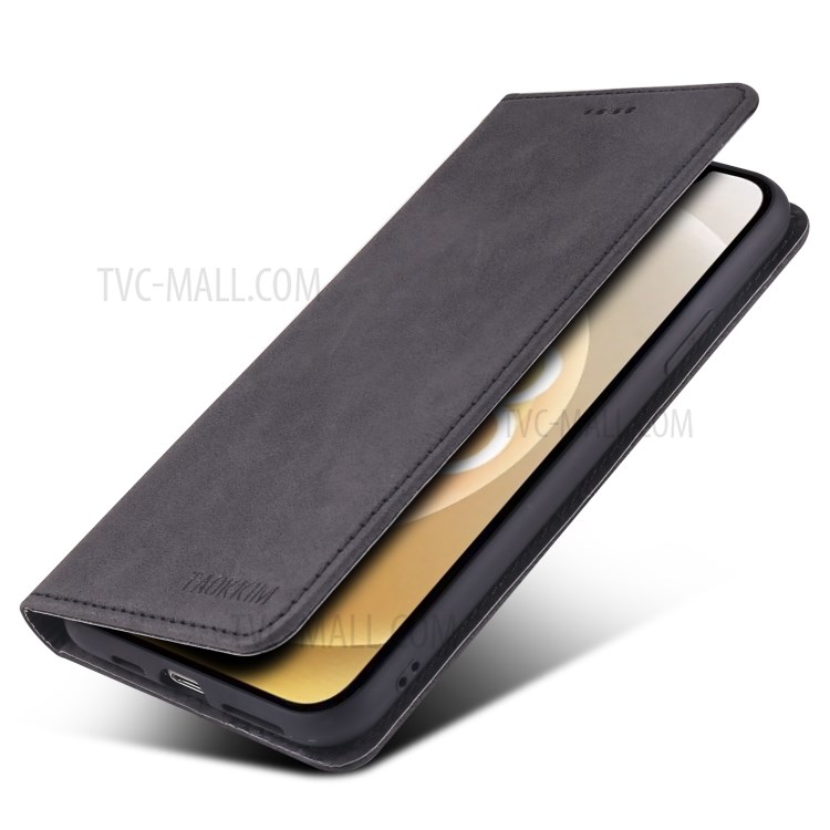 TAOKKIM Flip Phone Case Vintage Style Magnetic Auto-absorbed Leather Phone Cover with Card Slots for iPhone 13 mini 5.4 inch - Black-6