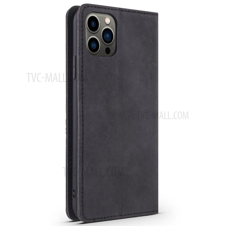 TAOKKIM Vintage Style Magnetic Auto-absorbed Flip Phone Case Leather Phone Cover with Card Slots for iPhone 13 Pro Max 6.7 inch - Black-3