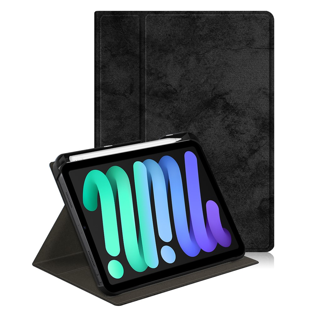Rotary Adjustable Stand Design Solid Color PU Leather Tablet Cover Case for iPad mini (2021) - Black-1