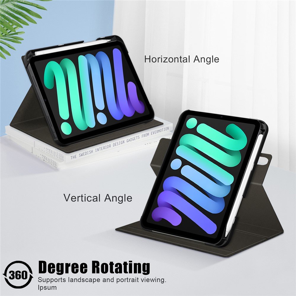 Rotary Adjustable Stand Design Solid Color PU Leather Tablet Cover Case for iPad mini (2021) - Black-5