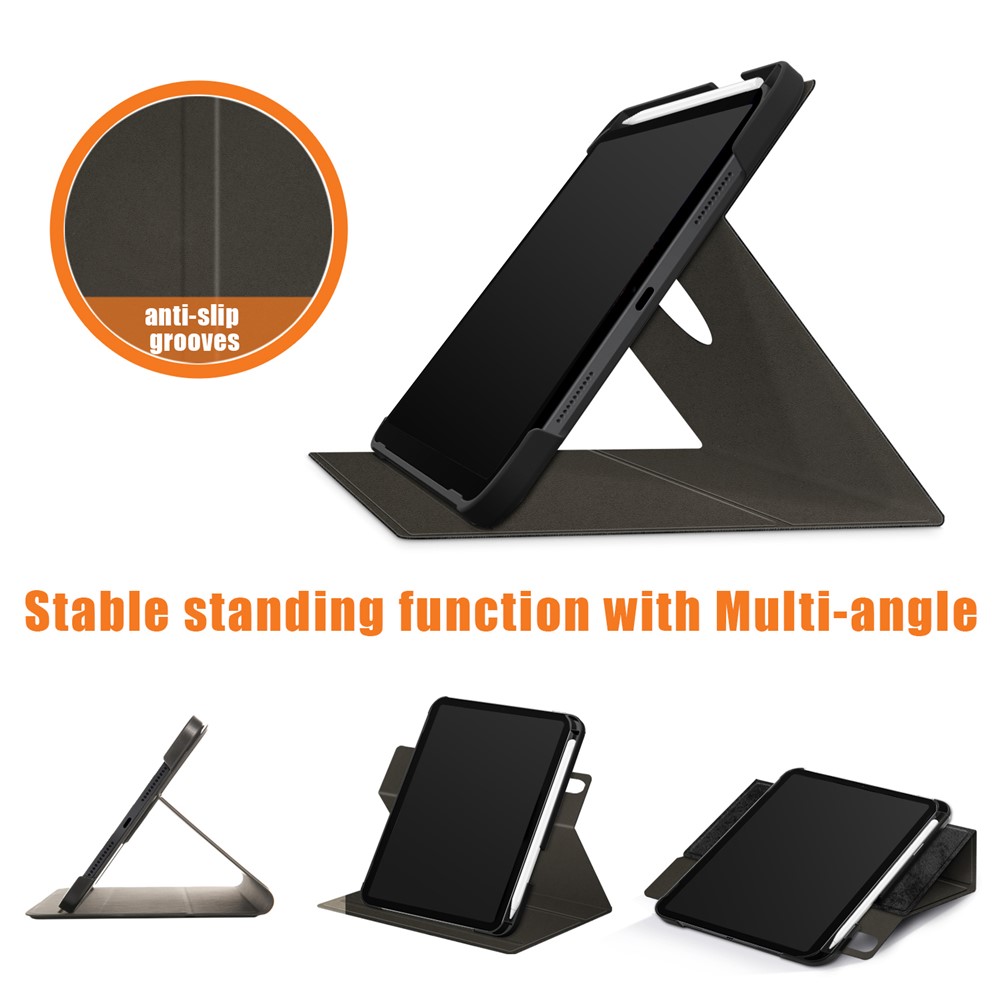Rotary Adjustable Stand Design Solid Color PU Leather Tablet Cover Case for iPad mini (2021) - Black-8