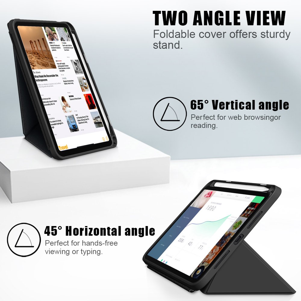 Origami Stand Function PU Leather and TPU Auto Sleep/Wake Tablet Cover Protector Flip Tablet Case for iPad mini (2021) - Black-2