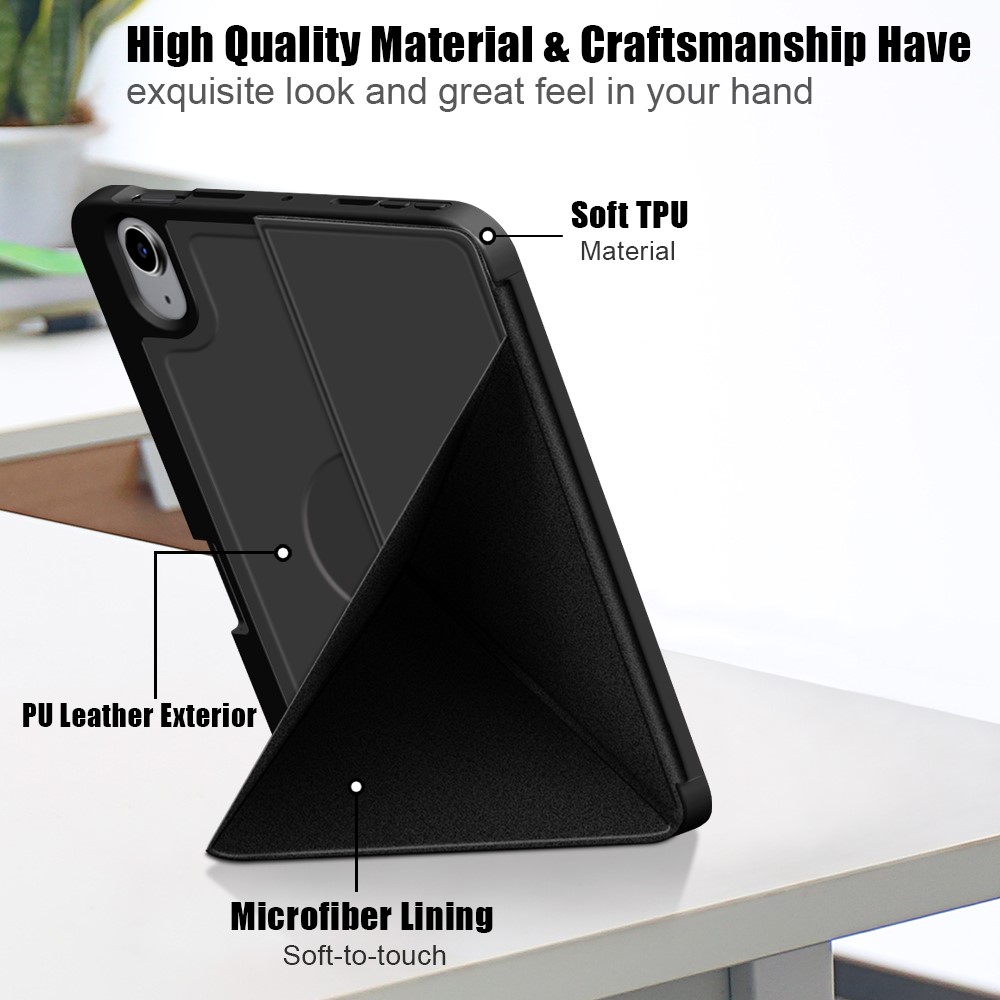 Origami Stand Function PU Leather and TPU Auto Sleep/Wake Tablet Cover Protector Flip Tablet Case for iPad mini (2021) - Black-4