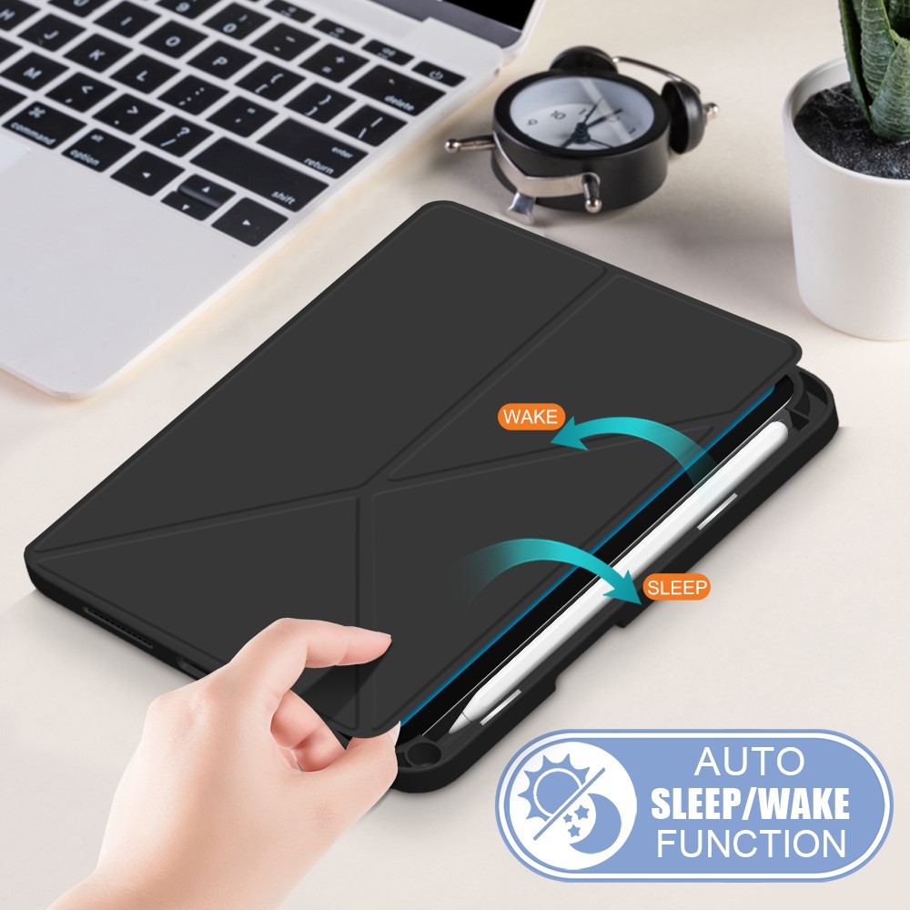 Origami Stand Function PU Leather and TPU Auto Sleep/Wake Tablet Cover Protector Flip Tablet Case for iPad mini (2021) - Black-6