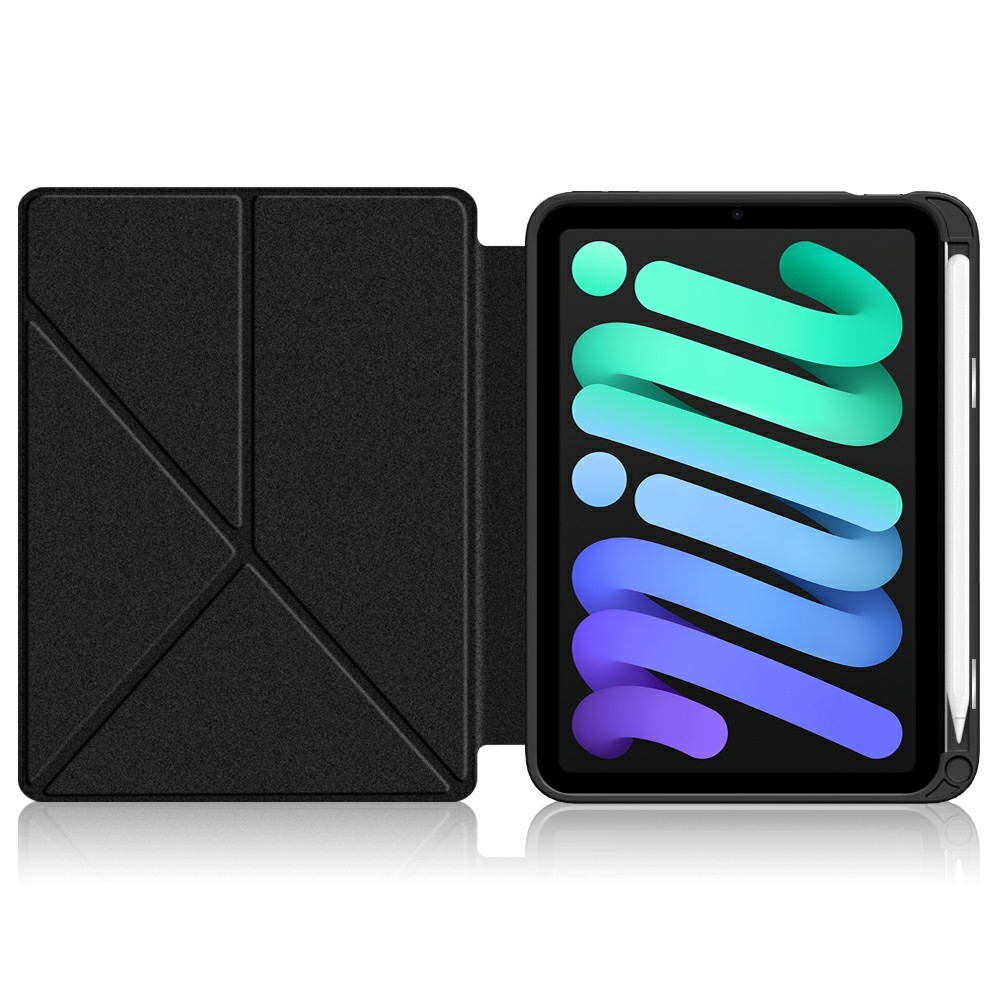 Origami Stand Function PU Leather and TPU Auto Sleep/Wake Tablet Cover Protector Flip Tablet Case for iPad mini (2021) - Black-7