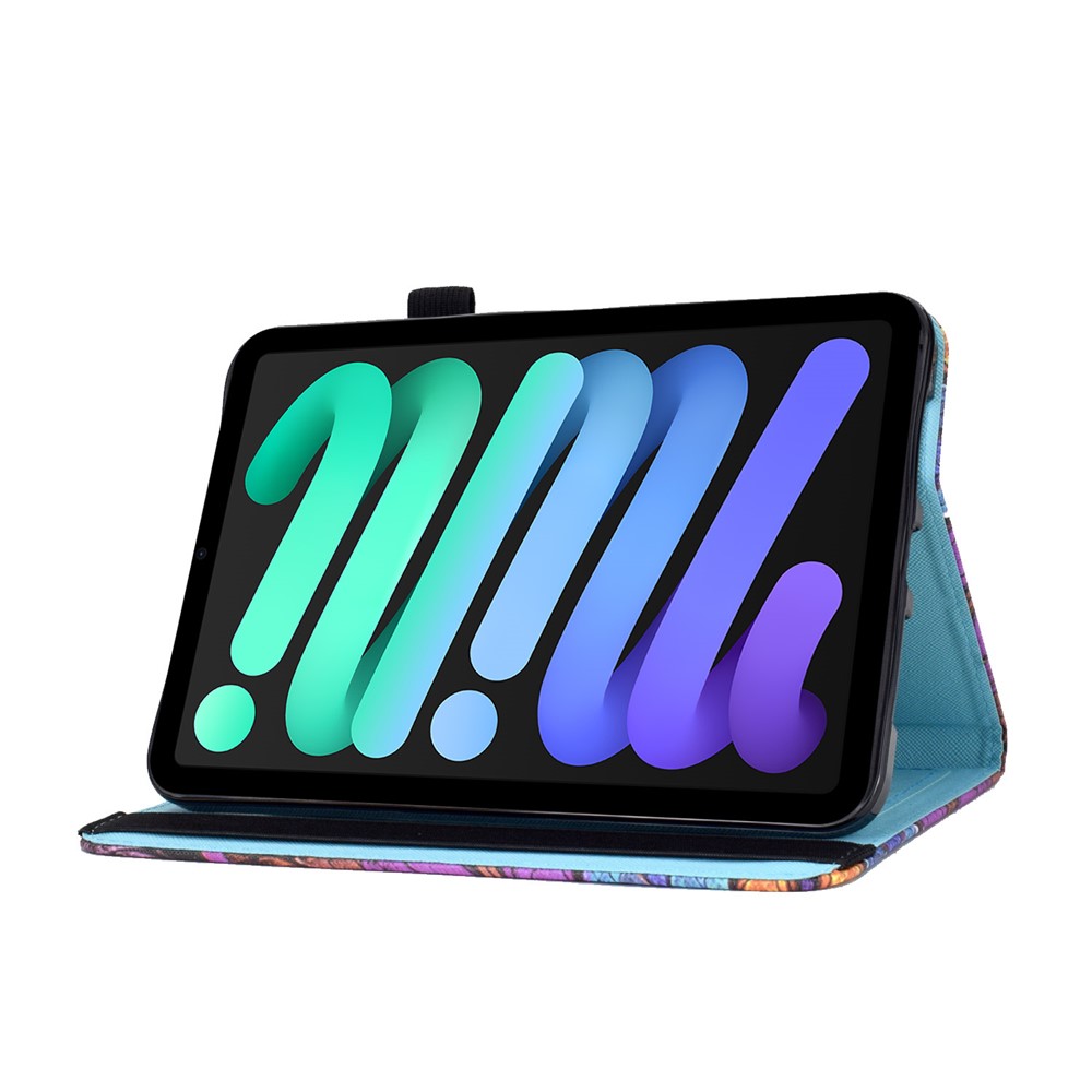 Elastic Strap Closure Pattern Printing Stand Leather Tablet Case Cover with Card Slots for iPad mini (2021) - Colorful Flower-4