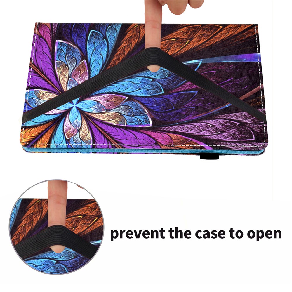 Elastic Strap Closure Pattern Printing Stand Leather Tablet Case Cover with Card Slots for iPad mini (2021) - Colorful Flower-8