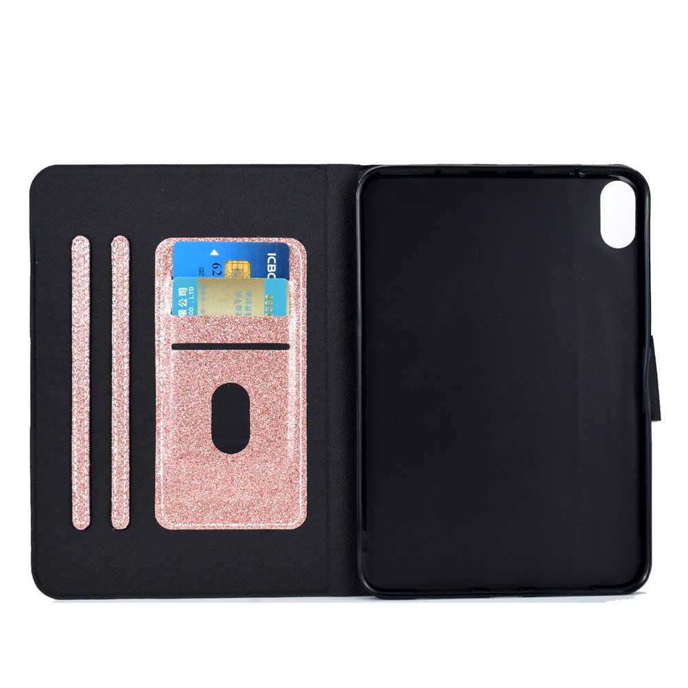 Glittering Powder Design Full Protection Stand PU Leather Cover with Card Slots for iPad mini (2021) - Pink-4