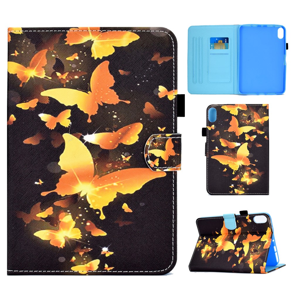 Pattern Printing Stitching Line Leather Tablet Stand Case Protective Cover with Card Slots for iPad mini (2021) - Gold Butterflies-11
