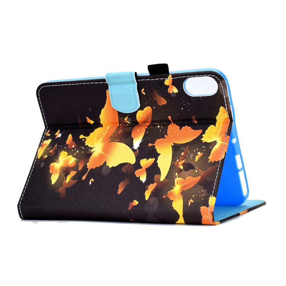 Pattern Printing Stitching Line Leather Tablet Stand Case Protective Cover with Card Slots for iPad mini (2021) - Gold Butterflies-5