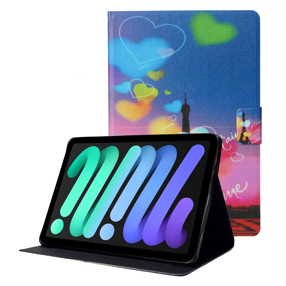 Pattern Printing PU Leather Stylish Anti-Drop Card Slot Stand Cover with Smart Auto Wake Sleep for iPad mini (2021) - Iron Tower-1