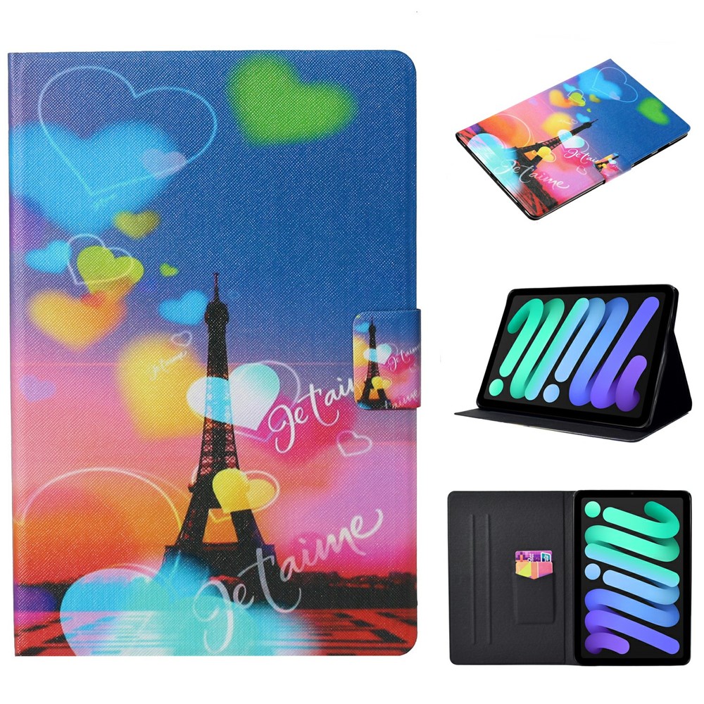 Pattern Printing PU Leather Stylish Anti-Drop Card Slot Stand Cover with Smart Auto Wake Sleep for iPad mini (2021) - Iron Tower-9