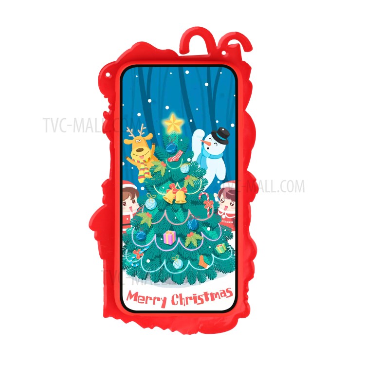 3D Effect Christmas Elements Soft TPU + Silicone Phone Cover Case with Long Lanyard for iPhone 13 6.1 inch - Santa-3